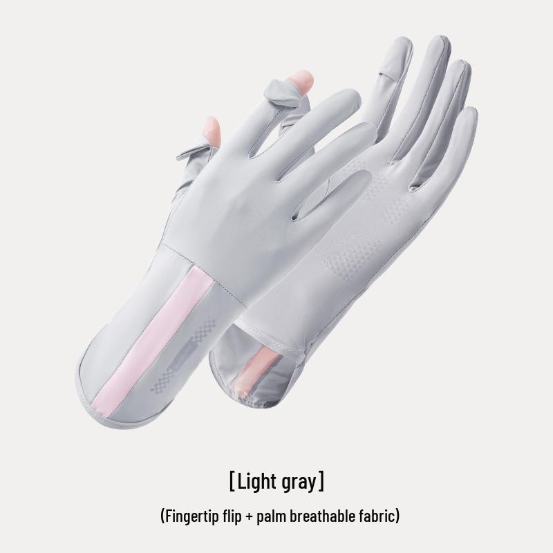 Women's UPF 50+ Anti-UV Cycling Gloves - Non-Slip, Breathable, Ice Silk, Thin, Long, Two-Finger Flip-Top