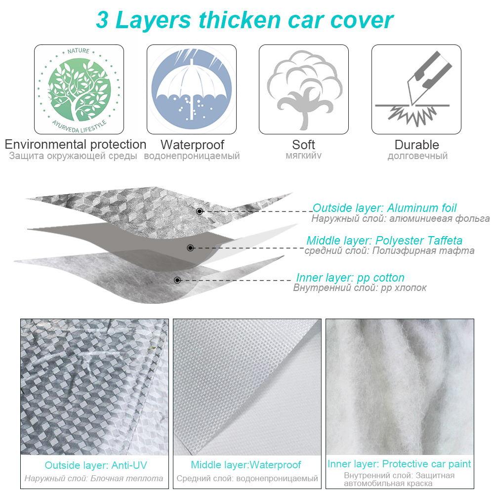Universal 3 Layer Car Cover Waterproof All Weather UV Protection Windproof Outdoor Full Car Cover Fit Hatchback Sedan SUV MPV