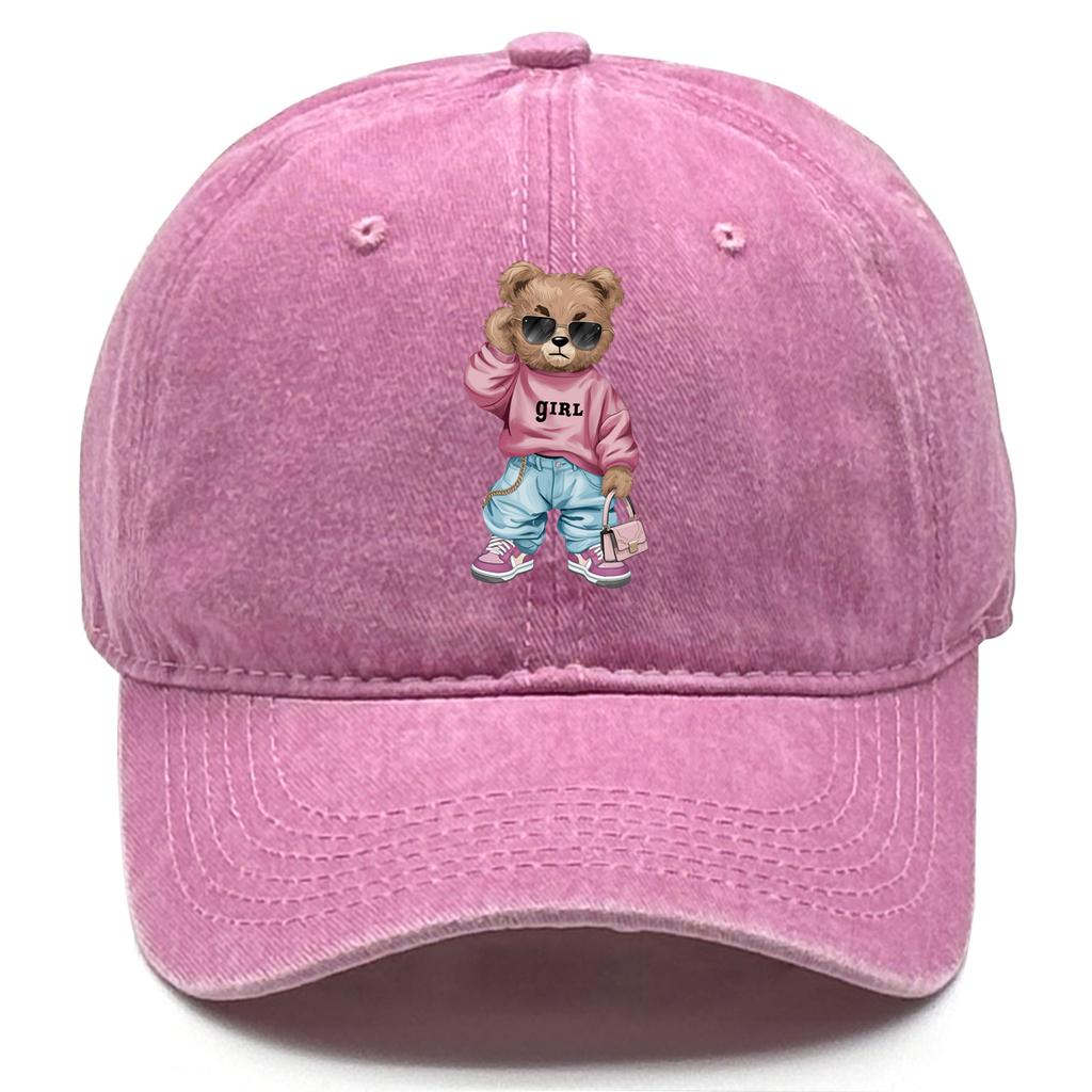 Cool Sunglasses Bear Adjustable Baseball Hat Washed Cotton Trucker Cap Adjustable Buckle Breathable Snapback Caps Camping Hats