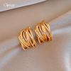 Electroplated Multi-layer C-shaped Winding Earrings, Light Luxury Studs, European and American Simple Earrings, Women