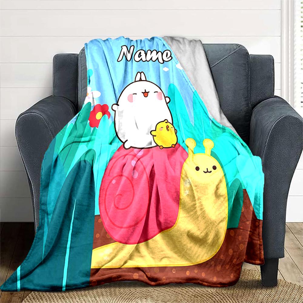 Customiz Name Personality Molang Blanket Soft &Warm Sofa Office Bed Travel Lunch Break Blanket, Gift Suitable All Seasons