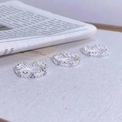 Niche Design Colored Zircon Love Brushed Open Ring Small Fresh High Sense Index Finger Ring Light Luxury Ring Women