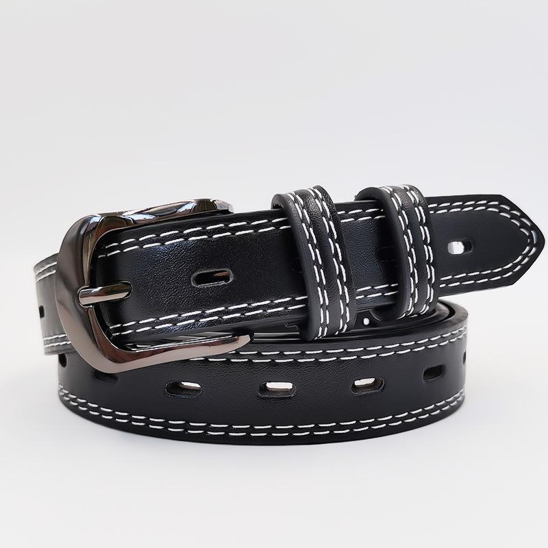 Women's Belt Double-line Trendy PU Belt Student Jeans Dress Belt