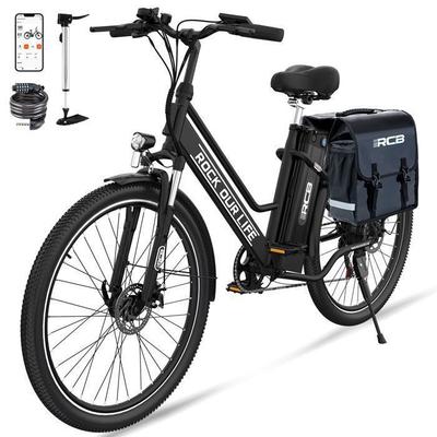 RCB RK8S Elektryczny Rower Miejski 26" z Aplikacją, 7 Biegów, Zasięg 30-50 km, Podwójny Hamulec Tarczowy, Wodoodporna Torba w Zestawie