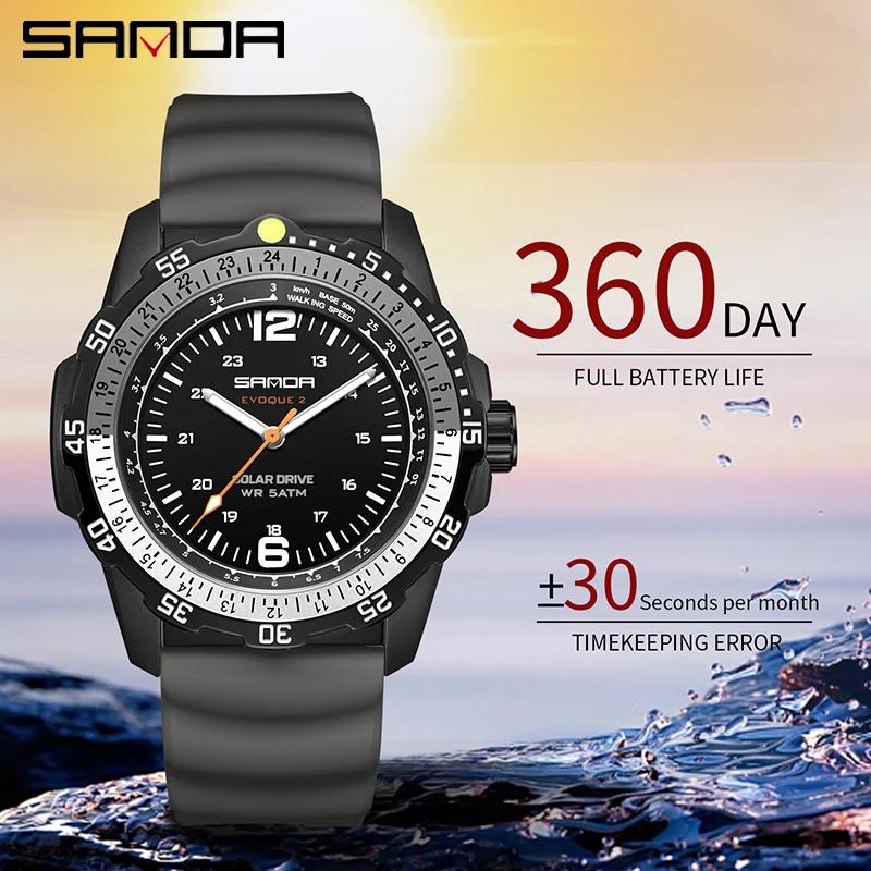 SANDA 6302 Men's Solar powered Watch Creative Quartz Dial Luminous Hands Waterproof Sport Student Wristwatch Innovative Design