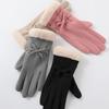 Warm Gloves for Autumn and Winter Women's German Velvet Bow Outdoor Riding Driving Plus Velvet Thickened Cold Proof Touch Screen Gloves