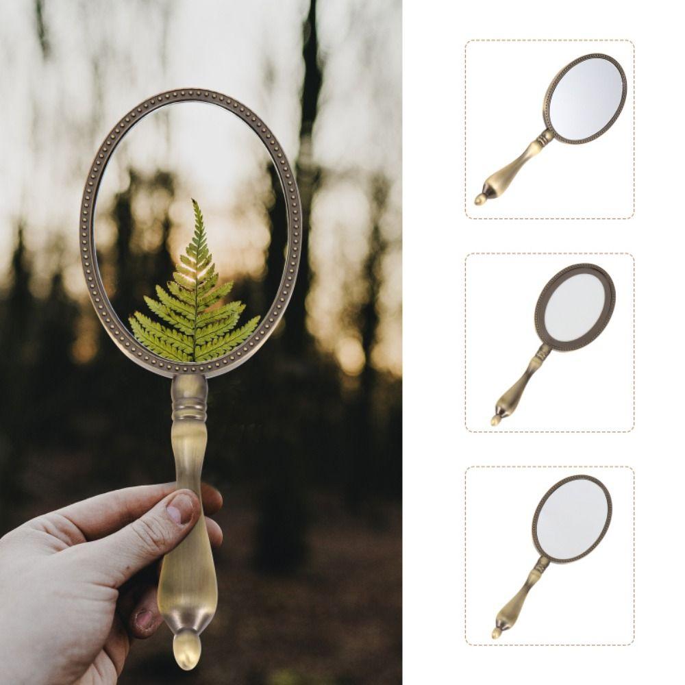 

Handheld Handle Makeup Mirror Portable Cosmetic Mirror Vintage Oval Hand Mirror For SPA