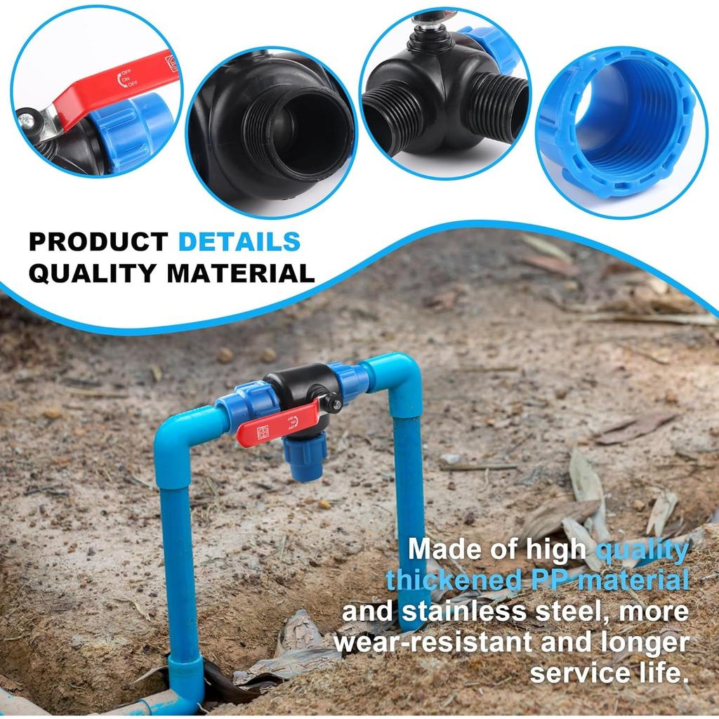 PP Fitting, Clamp Connector, 3-way Ball Valve, 3-way Lever Handle, Ball Valve for PE Pipe, with Valve (T-piece, 25 Mm)