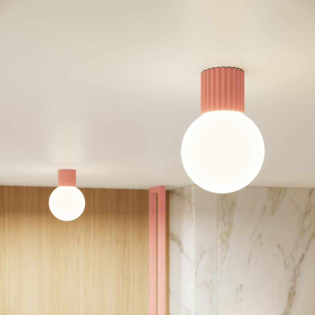 Spot Sufitowy Nowoczesny Brzoskwiniowy Ryflowany Korpus Szklana Biała Kula Do Łazienki Przedpokoju 1Xg9 8W Ip44 Halo Sollux Lighting