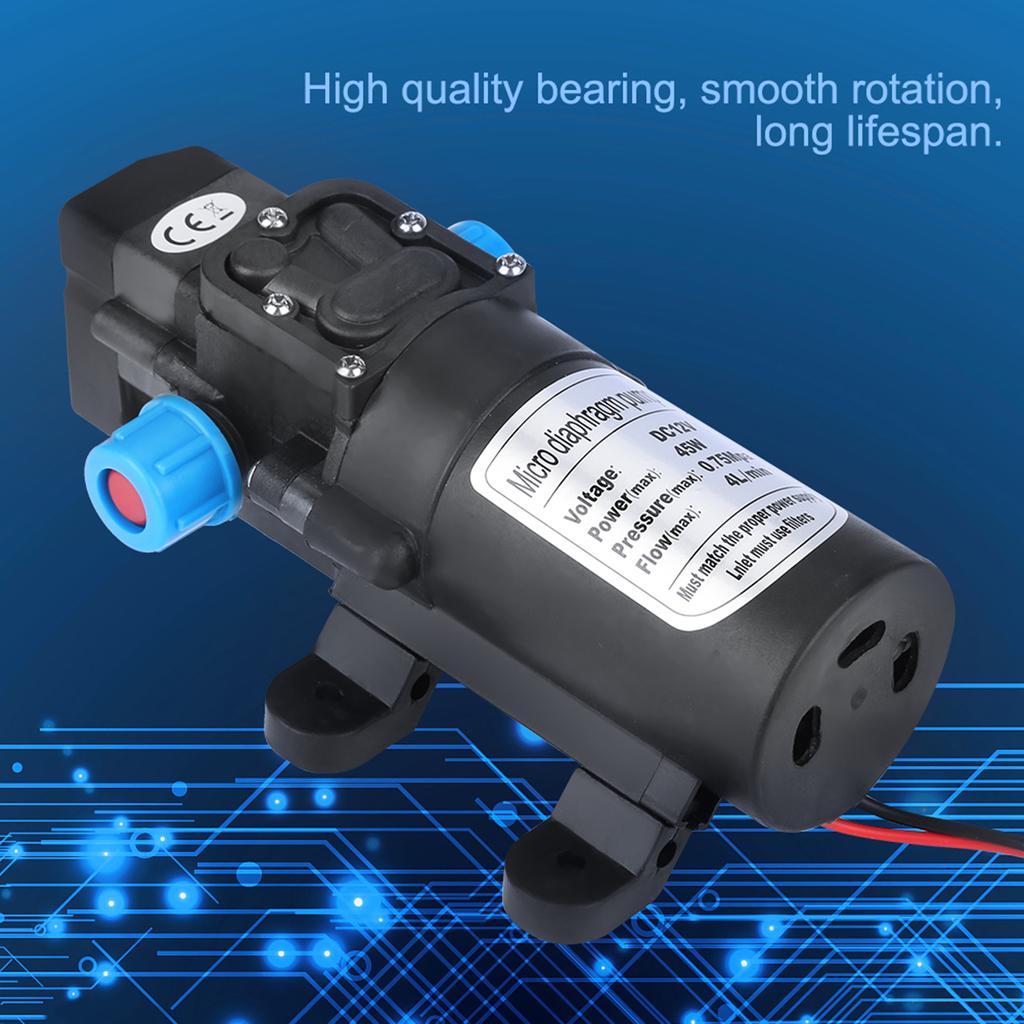Pompă de apă cu diafragmă micro DC 12V 45W Autoamorsare Zgomot redus Debit 4L/min Negru