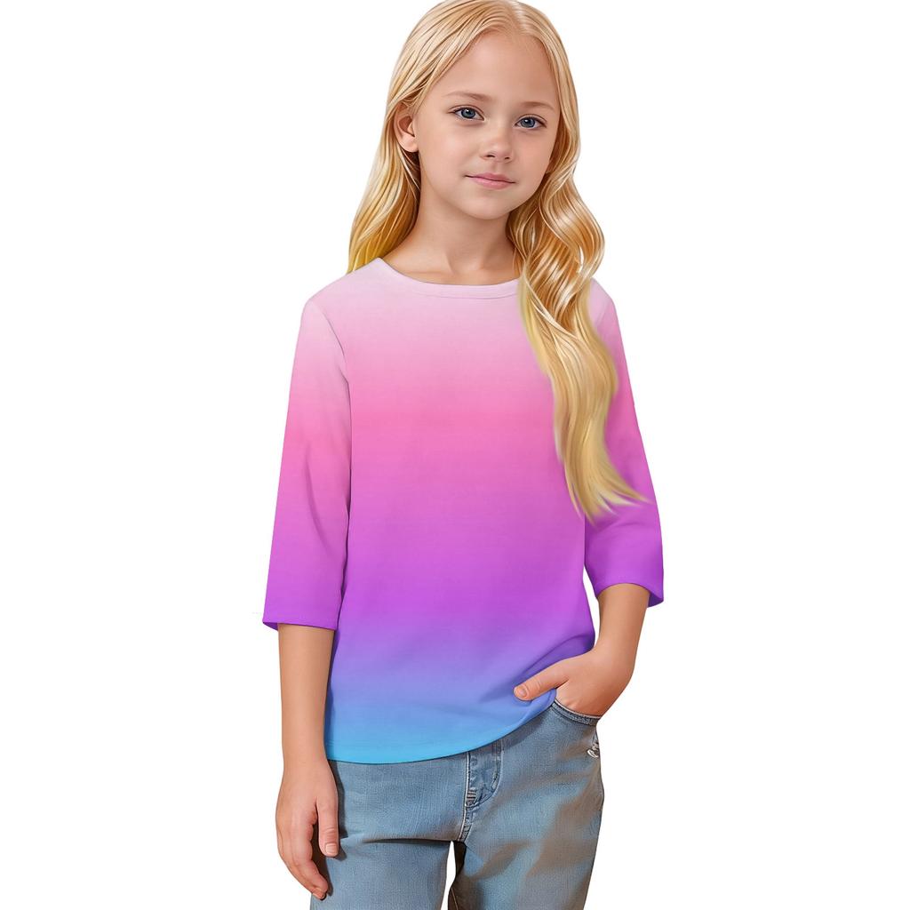 Kinder Freizeit Sieben-Viertel-Ärmel Rundhals Mode T-Shirt Top
