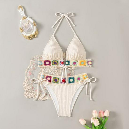 

Women s Floral Print Halter Neck Bikini Set M кремовый/белый