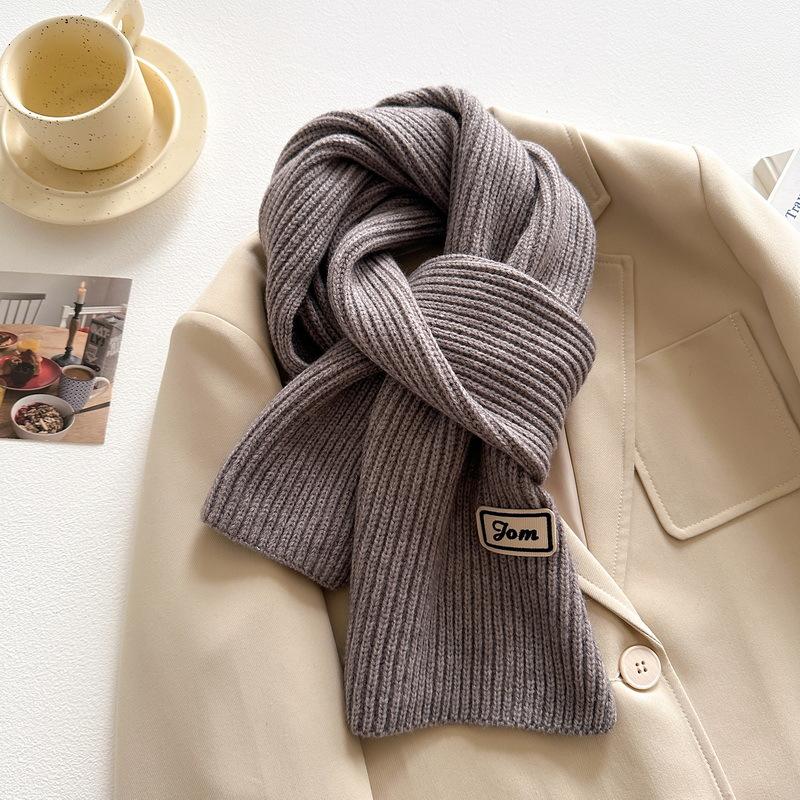 Women Winter Warm Knitted Scarf Solid Color Outdoor Thickened Neckerchief Vintage Long Scarves