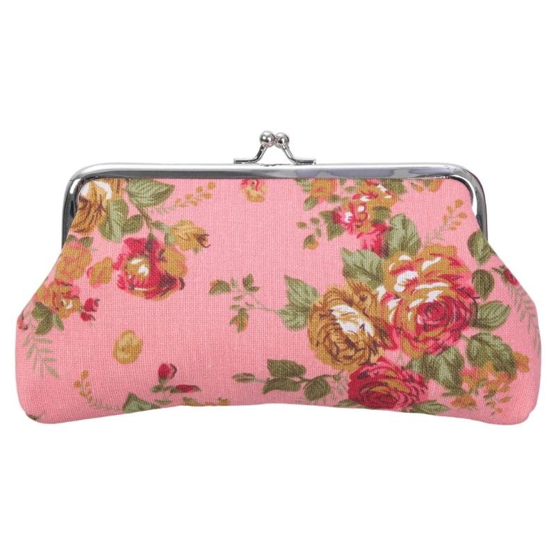 Monedero Floral, Monedero con Cierre de Beso de Rosa para Mujeres Niñas Billeteras Lindas de Moda con Cierre Monedero de Coche Vintage
