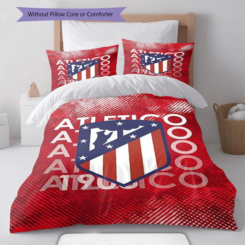 Atletico Madrid Logo Muster Bettwäsche Set Bettbezug Kissenbezug Heimdeko Geschenk (1 Bettbezug + 2 Kissenbezüge, ohne Füllung)