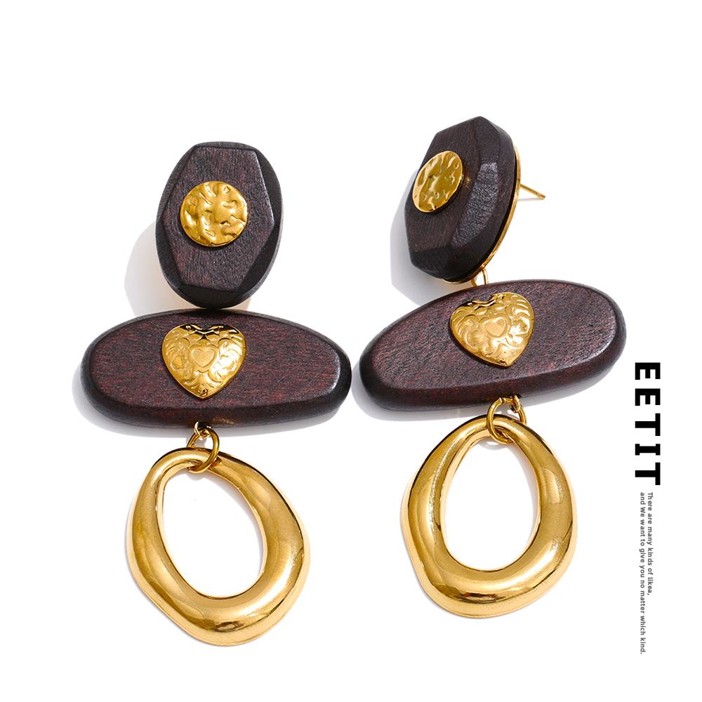 Eetit Ankünfte Edelstahl Herz Holz Oval Geometrische Hängeohrringe Herbst Winter Stil Stilvoller Einzigartiger Schmuck Geschenk