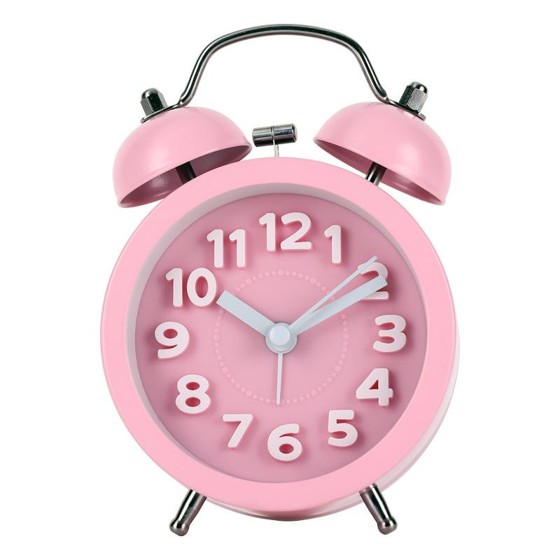 Three-dimensional digital creative bell ringing clock convex literal texture fashionable metal alarm clock silent luminous seat clock