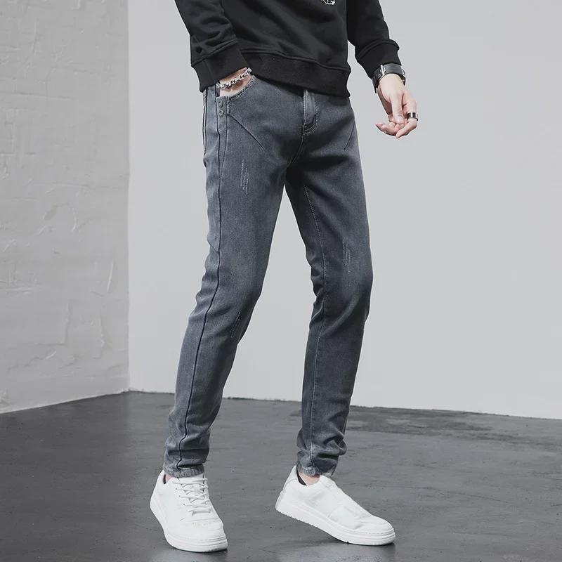 Men's Slim Fit Smoky Grey Stretch Jeans - Casual Summer Trousers