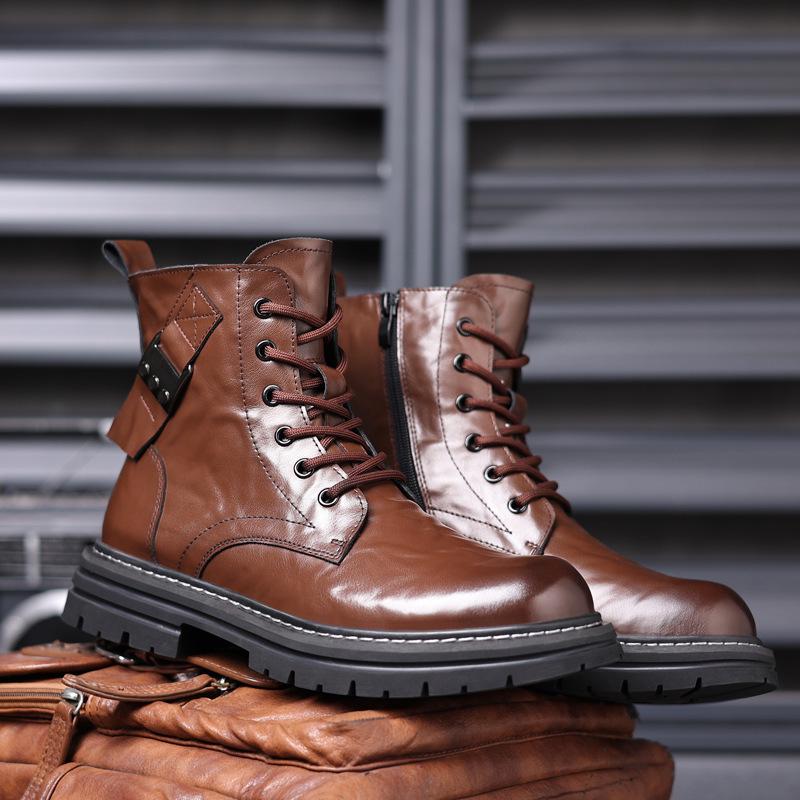 Winter Men's Genuine Leather Martin Boots – Warm, Versatile, Trendy Work Boots
