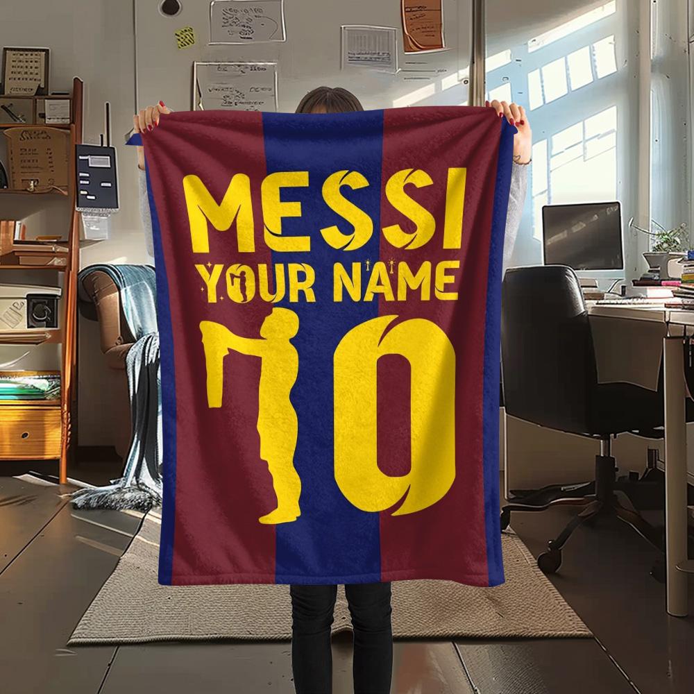 1PC Messi Fan Artwork Custom Name Patterned Flannel Blanket Suitable For All Seasons For Home Decor Warmth And Comfort Gifts Holiday Present