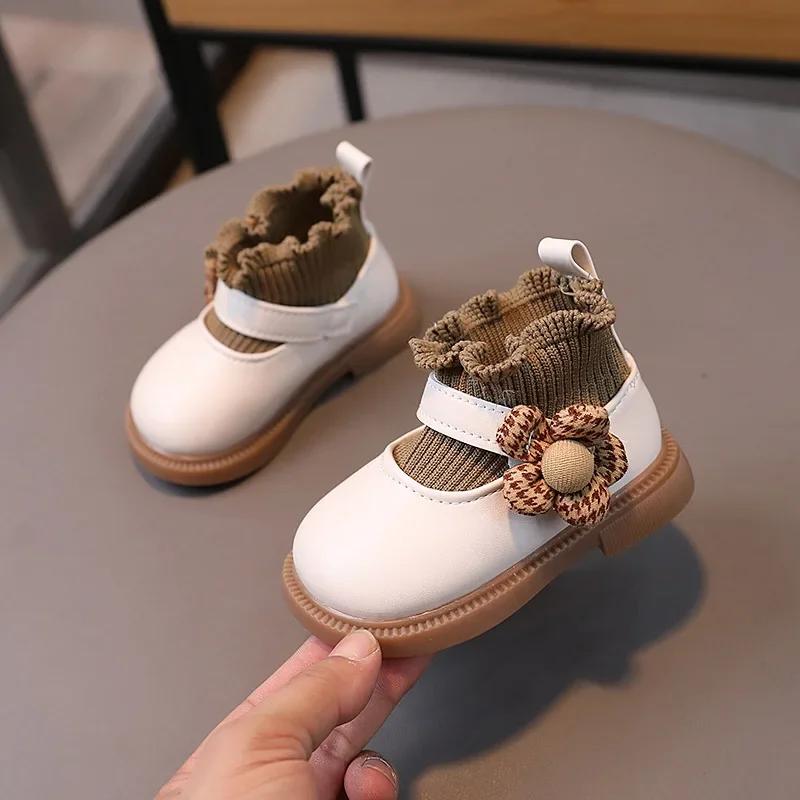 

Super Nice Appliques Baby Shoes Girl Boutique Knitted Socks Shoes for Girls Baptism First Communion Newborn Short Boots G10293 15 бежевый