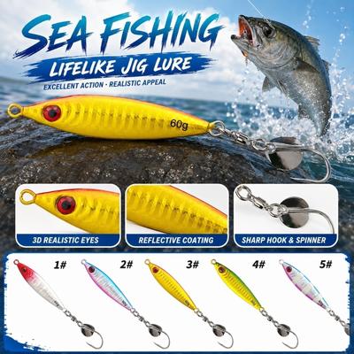 Fishing Lure Metal Jig Spoon 40g Glow UV Coating Sea Fishing Bait with Spinner Blade Hook for Saltwater Freshwater Fishing