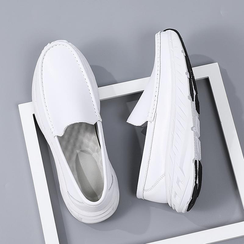 Men Loafers Platform Nurse Shoes Casual Wide Soft White Leather Shoes for Father Large Size Orthopedic Shoes