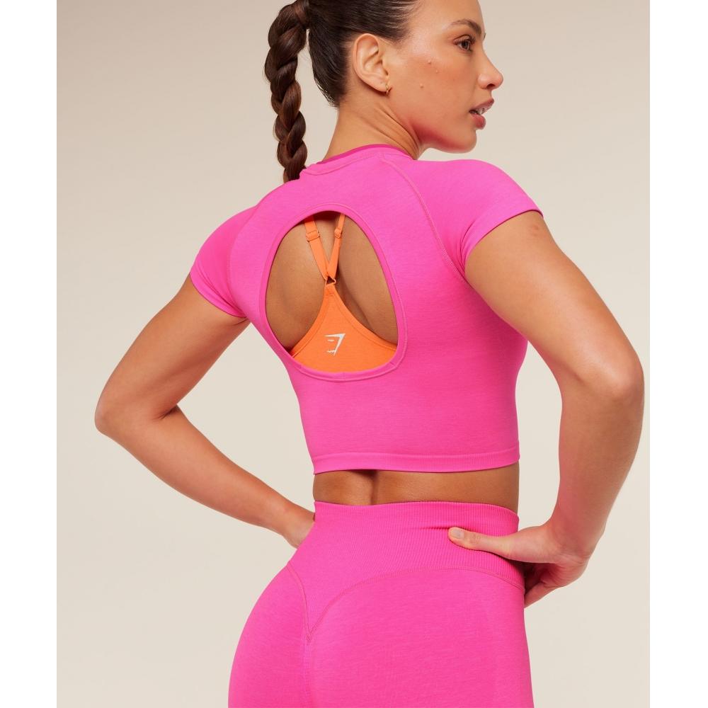 Gymshark Interval Seamless Short Sleeve Crop Top Electric Pink Super Set Pink B6