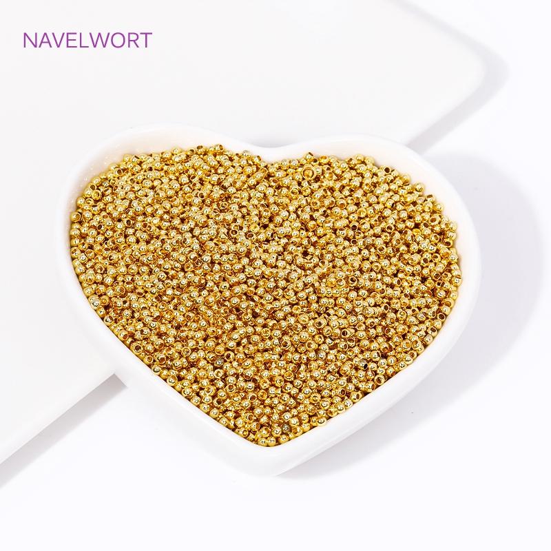 2MM-8MM 18K Gold Plated Round Ball Beads Spacer Beads Brass Metal Loose Beads For Making Bracelet DIY Jewelry Making Accessories