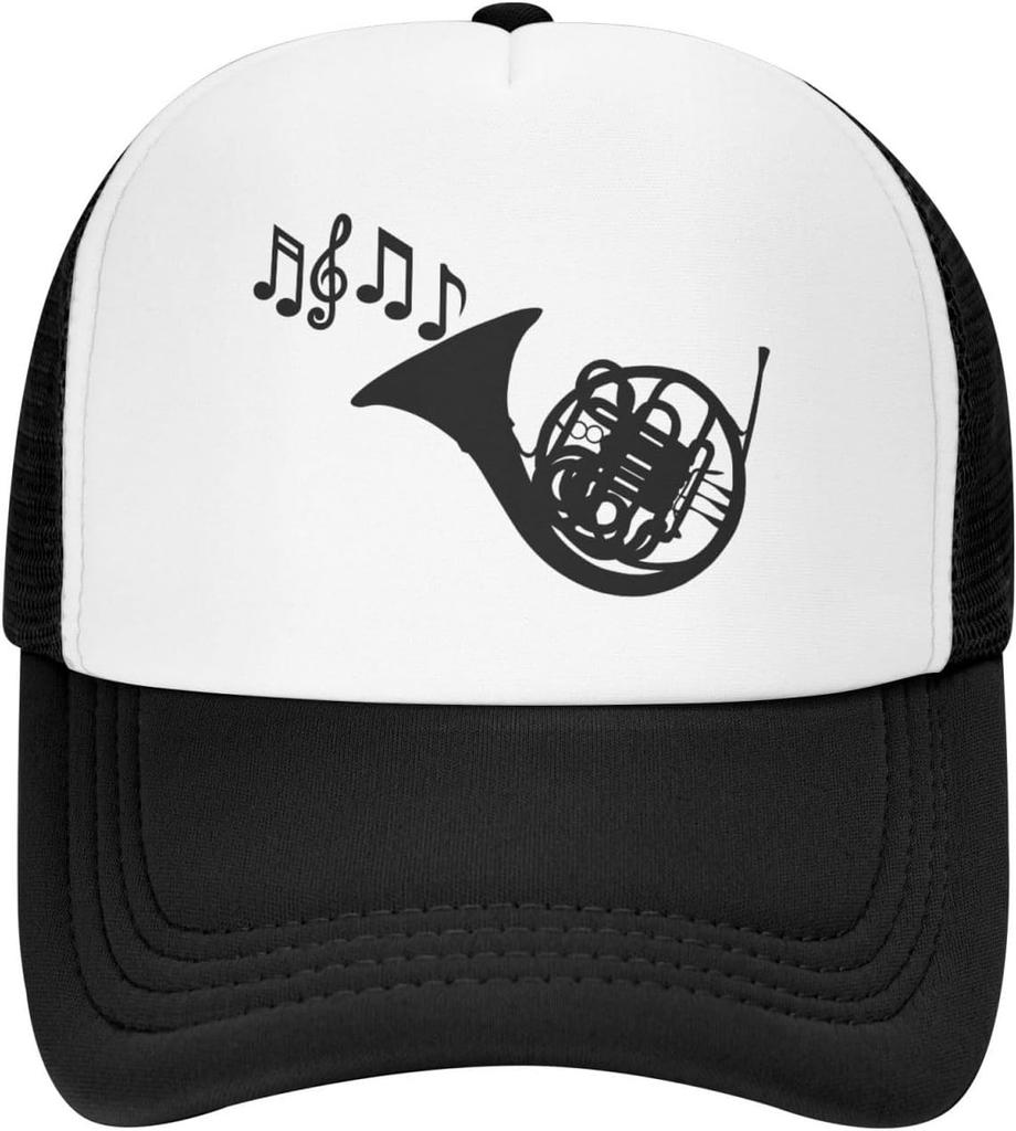 French Horn Music Notes Trucker Hat Adjustable Mesh Back Sun Protection Outdoor Cap