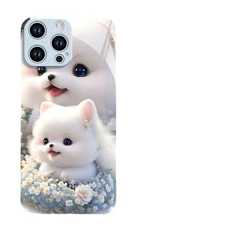 Cute Pet Dog Suitable for iPhone Case 16 Couple iPhone15 Cute 14 Cartoon 12 All-inclusive Glass Case 13