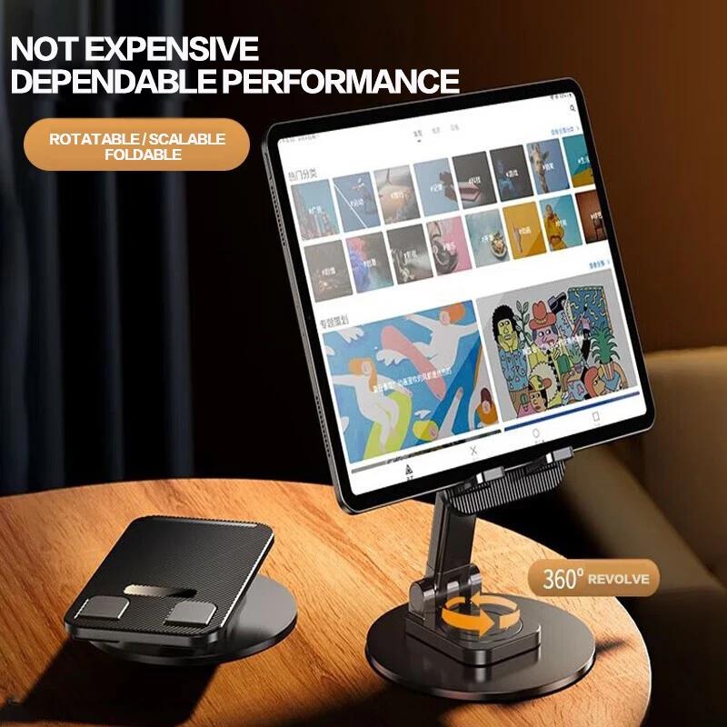 Universal Phone Stand On Desk 360° Rotating Multi-Angle Non-Slip Metal Base Foldable Desktop Holder For iPhone Xiaomi Samsung