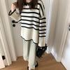 Korean Fashion Striped Knitted Pullover Sweater Women Autumn and Winter New Casual Simple Retro Loose Outside Wearing Long Sleeve Loose Crew Neck Tops