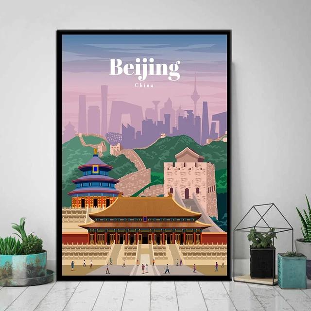 Vintage Retro Travel City Map Canvas Wall Art Berlin Singapore Hong Kong Classic Posters for Home Living Room Decor