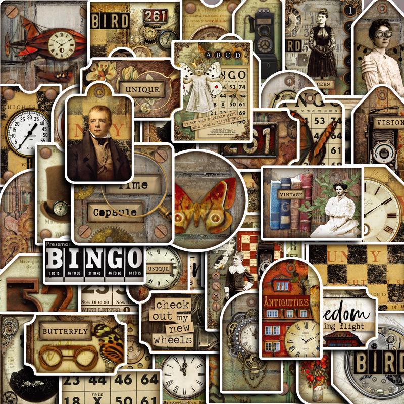 

Retro Modern Journal Stickers: 50 Sheets of People and Clock Patterns
