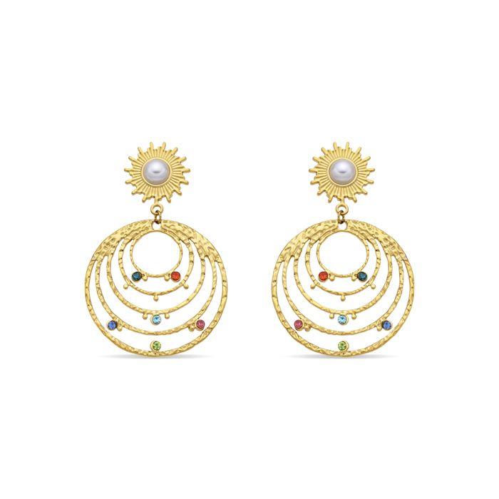 Boucles d'oreilles - Malema - Zircone cubique multicolore - Finition or jaune 18 ct - Acier