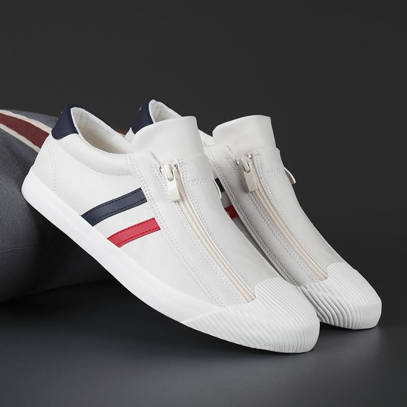 Men Canvas Casual Shoes Outdoor Beige Sneakers Male Fashion Double-Row Side Zipper Design Loafers Light Walking Shoes For Men