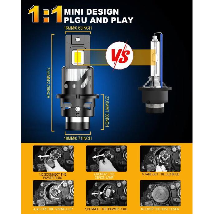 KATUR 2pcs D2S D4S Led Car Headlight Bulb HID Replacement Car Head Lamp 800% Brightness Powerful No Error with Fan Canbus