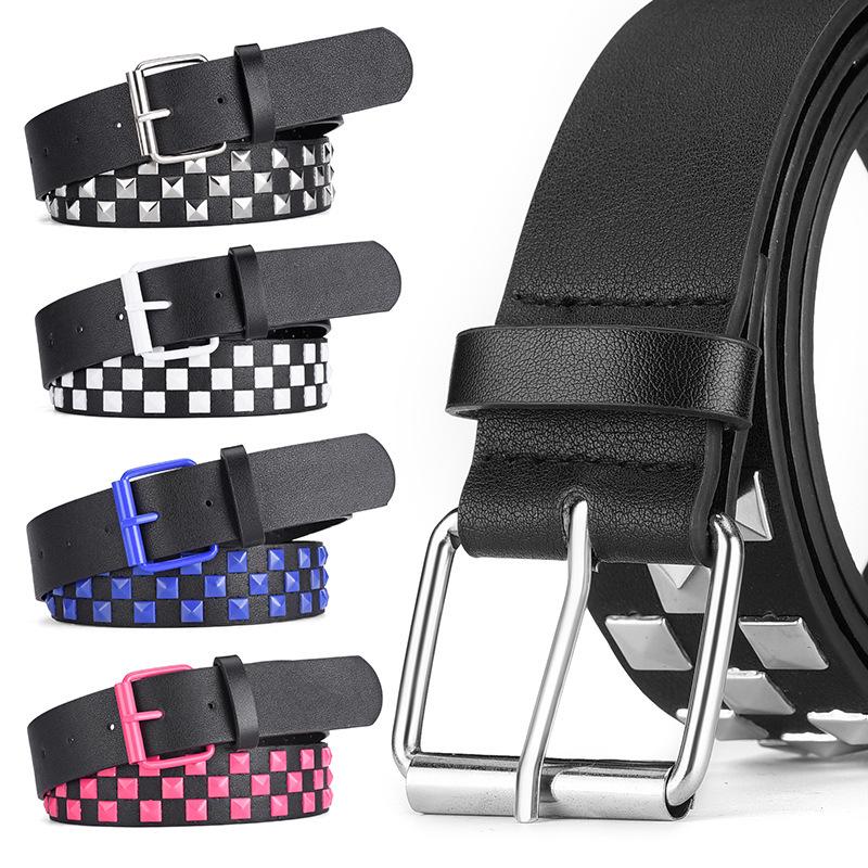 

Unisex Punk Square Bead Pyramid Waist Belt - Hip Hop Leather Jeans Accessory 105 cm