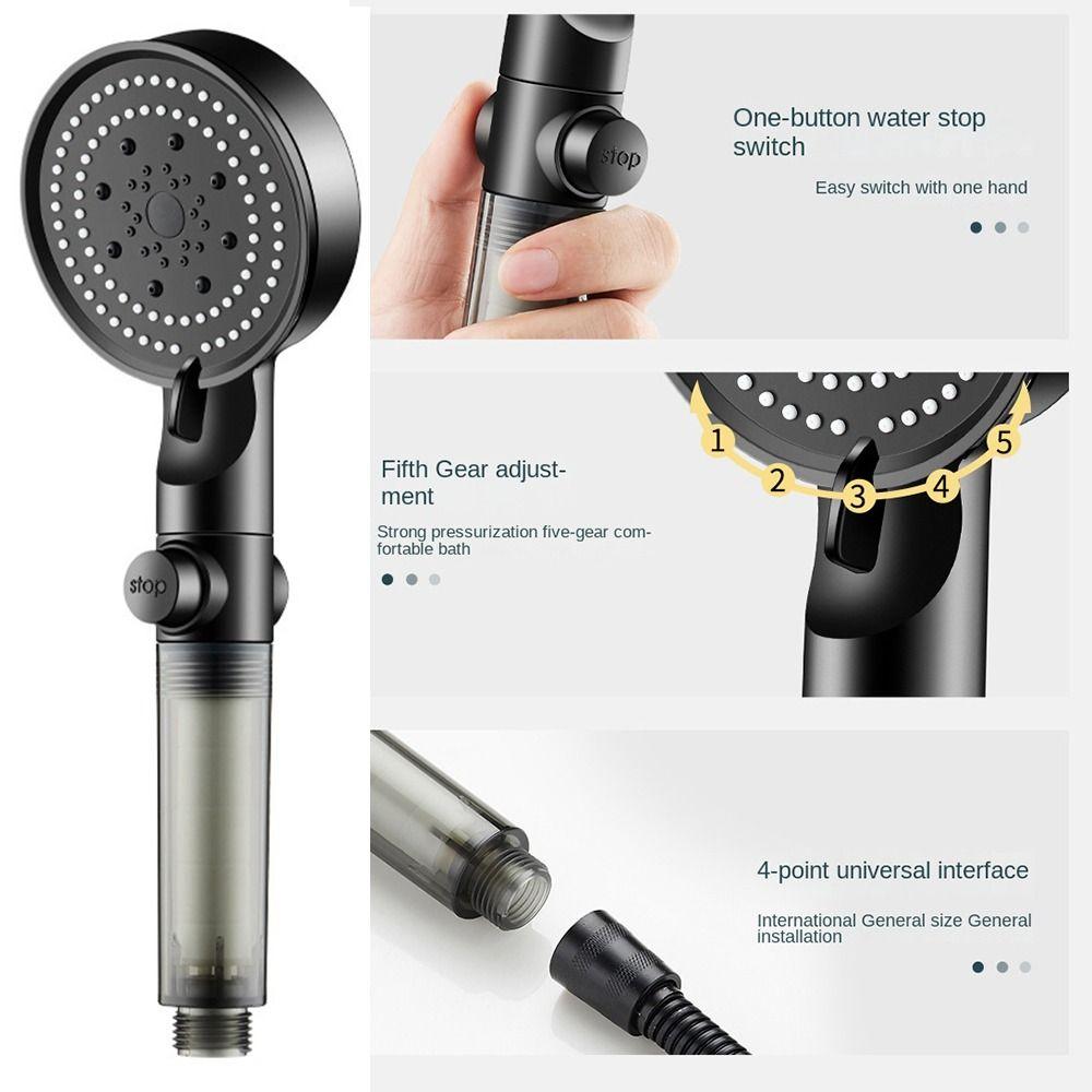 Bathroom Pause Switch Water Flow Regulation with 5 Spray Modes with Carbon Filter Handheld Shower Head High Pressure
