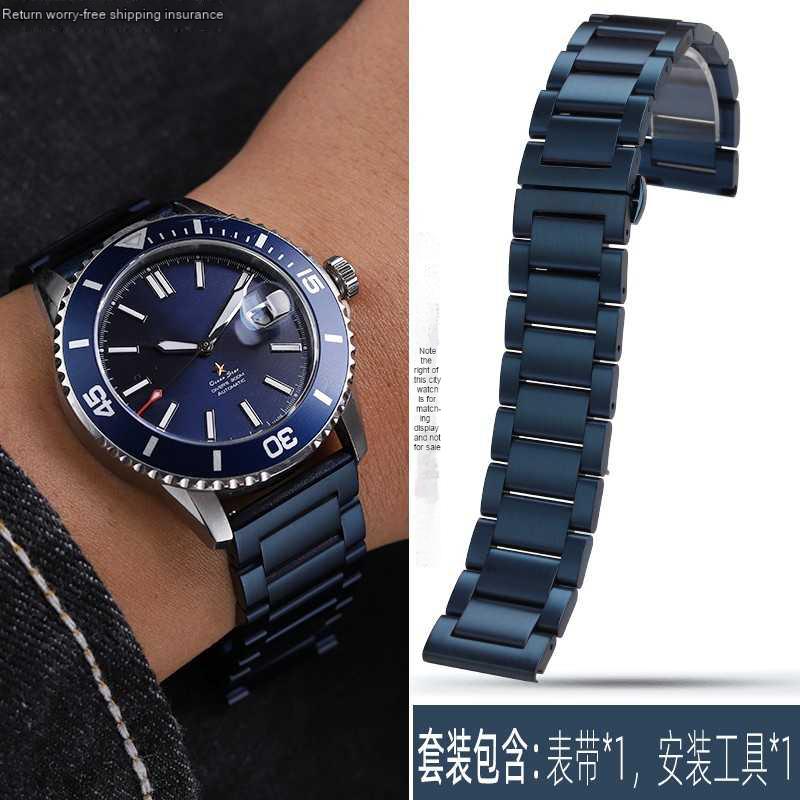 Cinturino per orologio in acciaio inossidabile blu Per Rossini CITIZEN Tissot Cinturino per orologio Catena in acciaio inossidabile Metallo Cinturino in acciaio massiccio 20 21 22mm