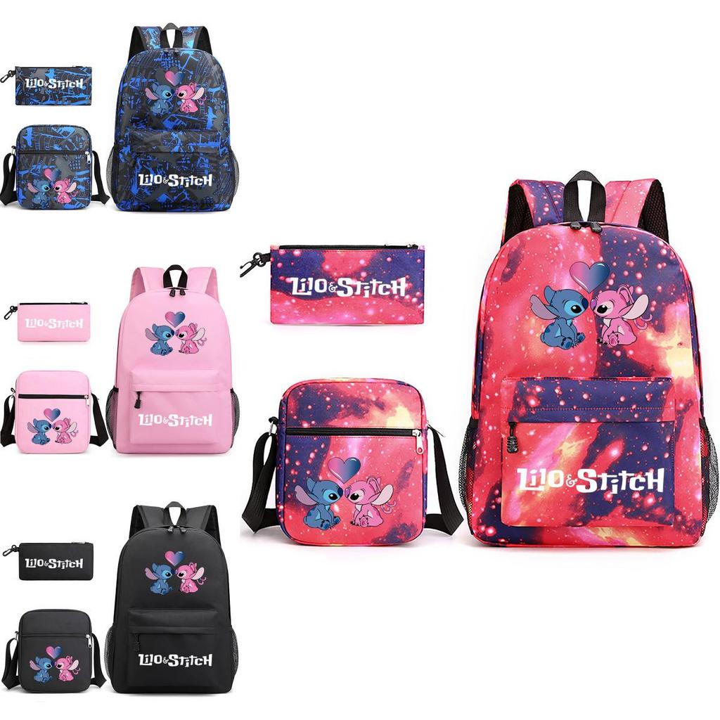 Adorable Stitch Print School Backpack Set Breathable Waterproof Oxford Fabric For Kids