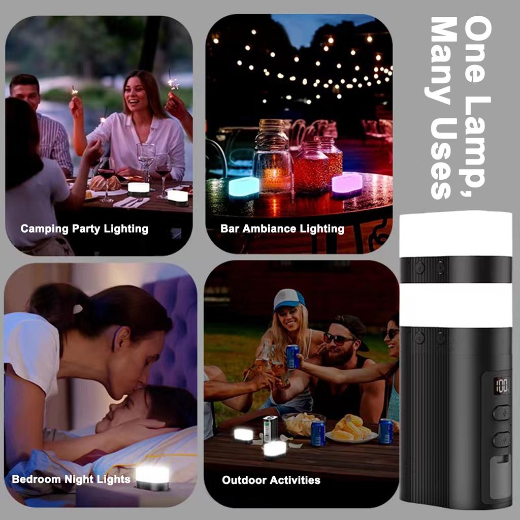 Magnetic Detachable 2-in-1 Camping Light + Emergency Charge Real-time Display Screen Colorful