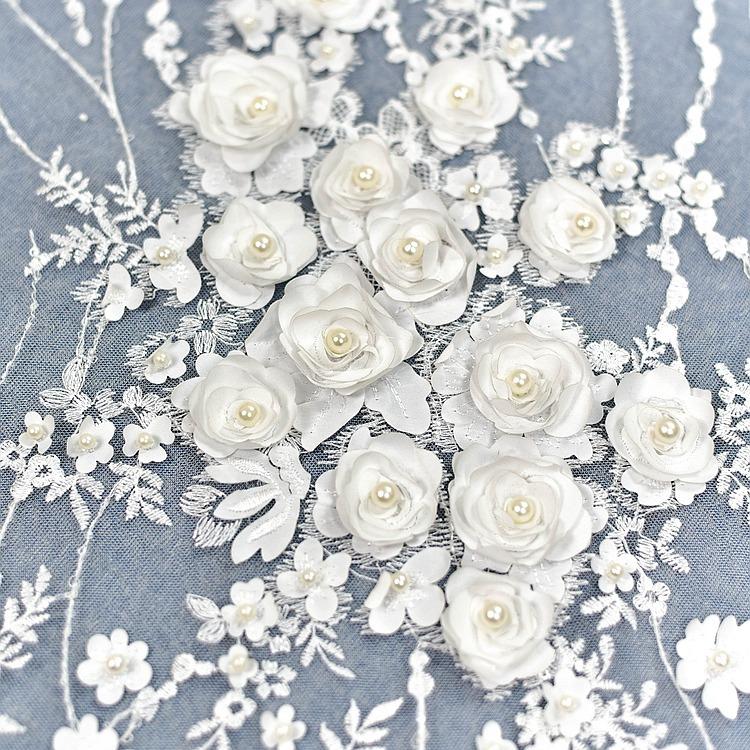 European Luxury Embroidery Three-Dimensional Satin Beaded Sequined Lace Fabric, Wedding Dress Handmade Diy Material Dress Fabric