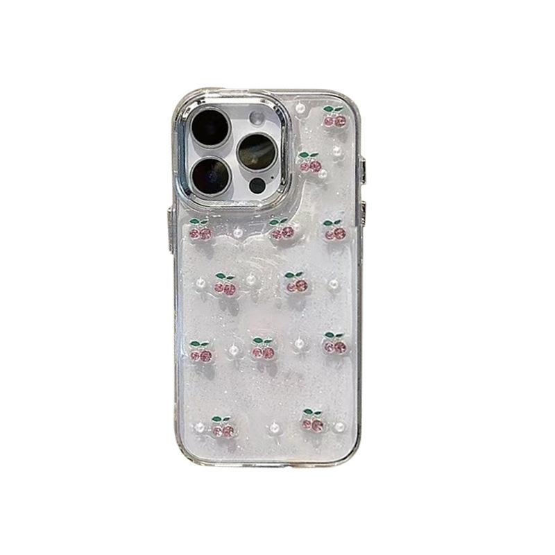 For IPhone17promax Transparent Glitter Glue Phone Case Pearl for Apple 16pro Cherry 15 Fashion