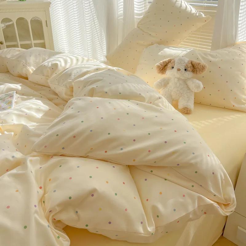 Class A aerobic knitted cotton printing small fresh four-piece set, bed sheet, bed hat four-piece set