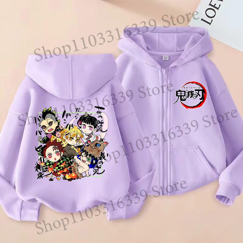 Demon Slayer Children'S Cardigan Coat Zipper Tops Boy Girls Hoodie Autumn Sweatshirt Anime Cosplay Fashion Clothing