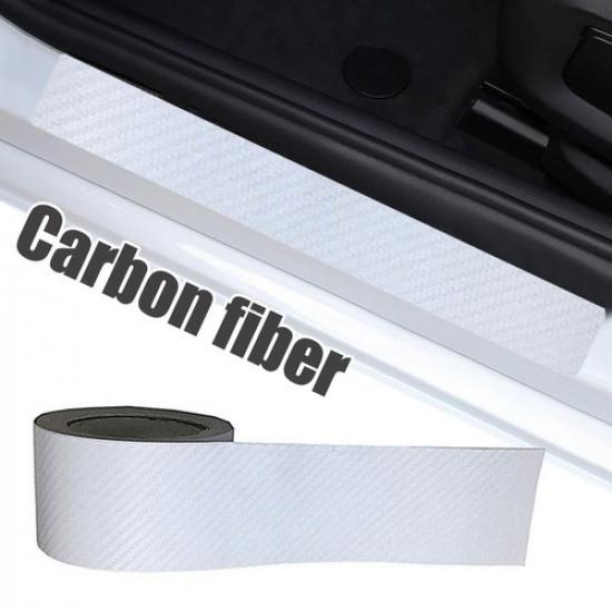 White Carbon Fiber Car Door Sill Scuff Cover Anti Scratch Sticker Accessories