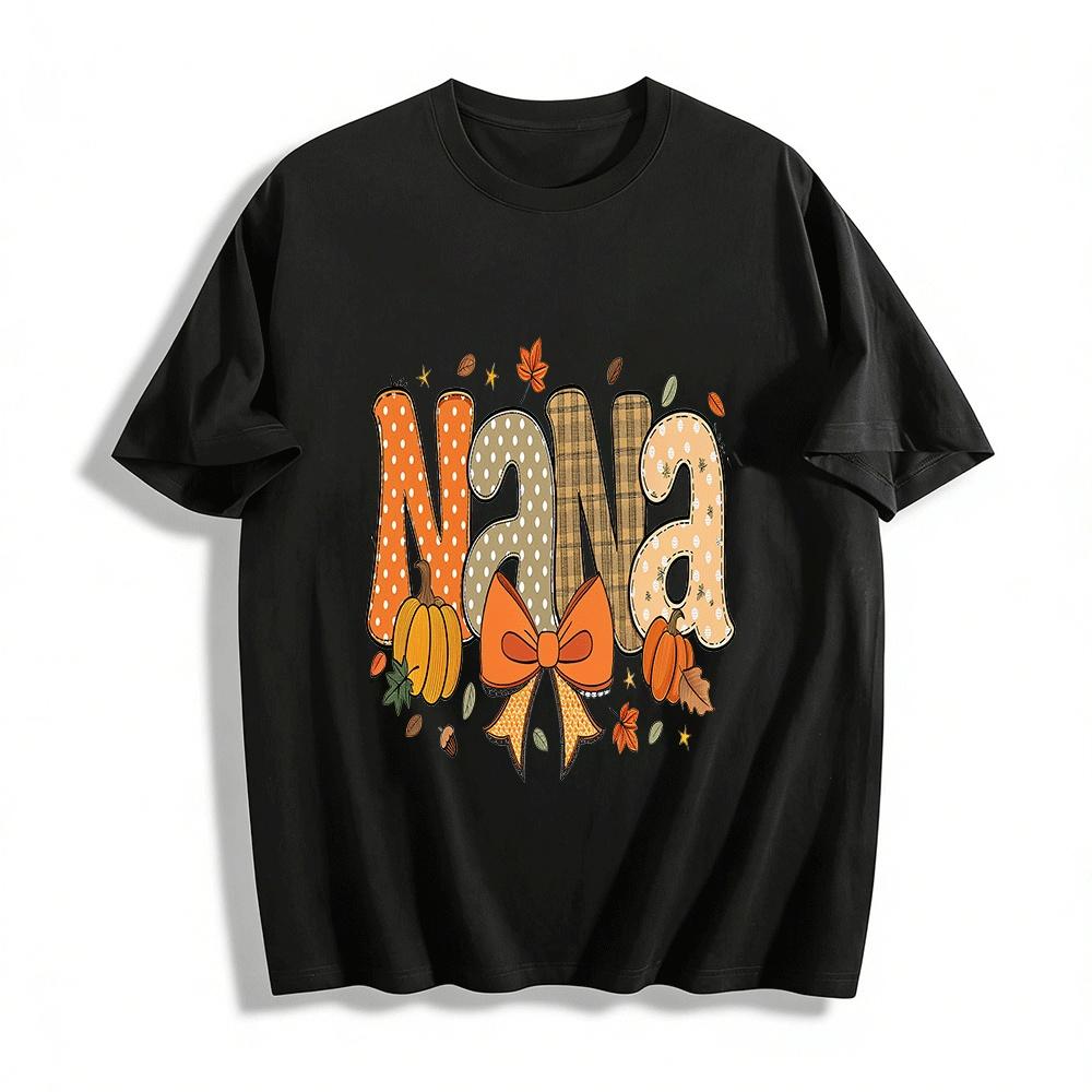 

Fall Pumpkin Nana Graphic Casual Top Pure cotton T-shirt XXS