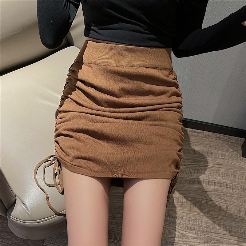 Fashion Elegant Women Drawstring Pleated Skirt High-waisted Casual Loose and Thin Hip Short Skirts Ladies Solid Color Clothes 2311